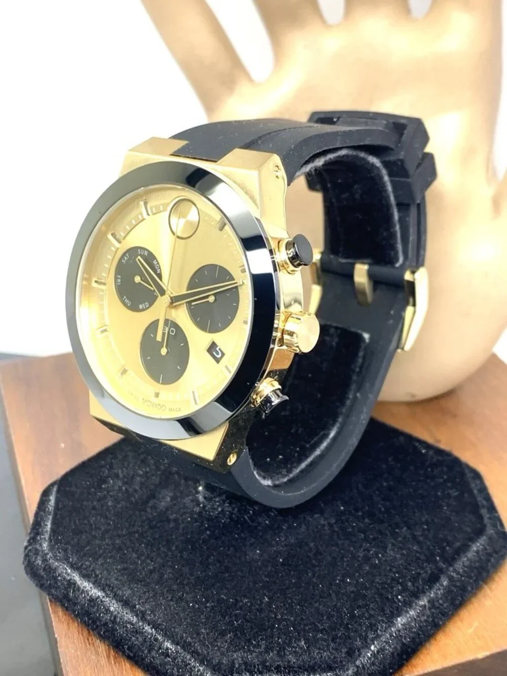 Movado Men's Watch 3600895 Bold Black Gold Swiss Quartz Chronograph Rubber 44mm